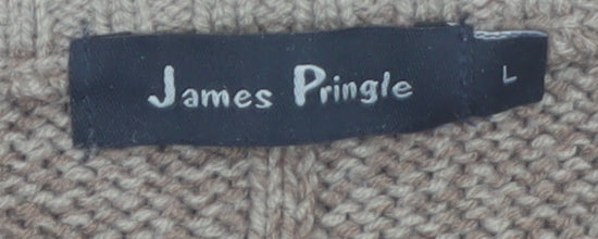 James Pringle Men's Beige Acrylic V-Neck Pullover Jumper L