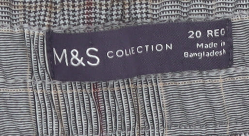 Marks & Spencer Womens Grey Checked Wide-Leg Trousers Size 20 Regular