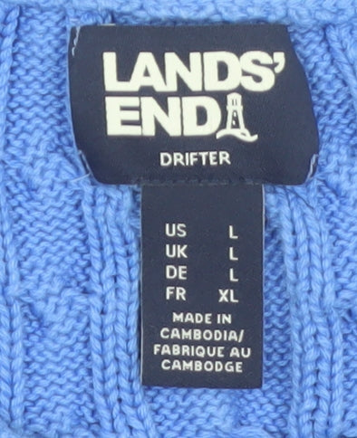 Lands' End Women Blue Cable-Knit Cotton Jumper Size L