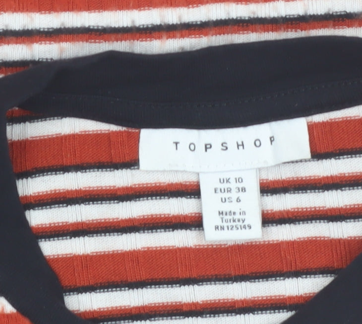 Topshop Womens Multicoloured Striped Cropped Long Sleeve T-Shirt UK 10