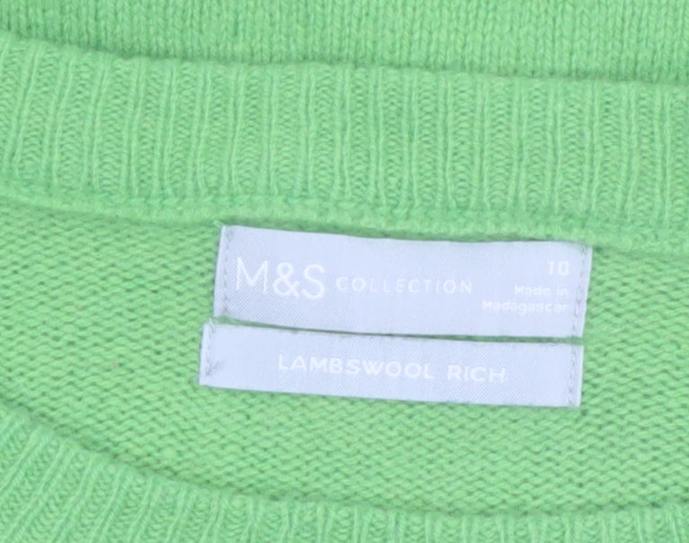 Marks & Spencer Womens Green Lambswool Rich Jumper Size 10