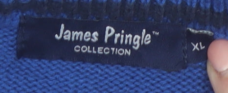 James Pringle Men Blue XL V-Neck Cotton Pullover Jumper