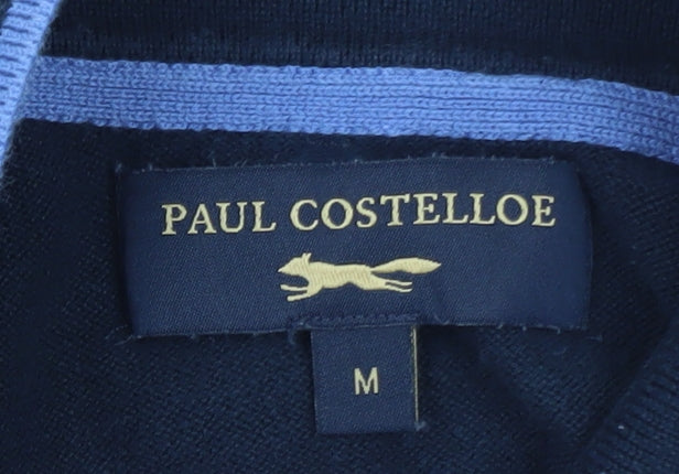 Paul Costelloe Men’s Blue Zip Collar Cotton Polo Shirt M