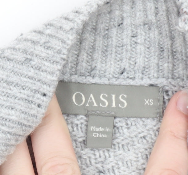 Oasis Women’s Grey Cable Knit Wool Blend Mock Neck Jumper XS