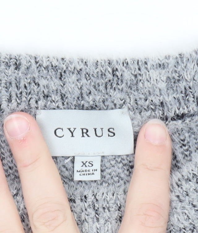Cyrus Women Grey Check Knit Pullover Jumper XS Nylon Blend