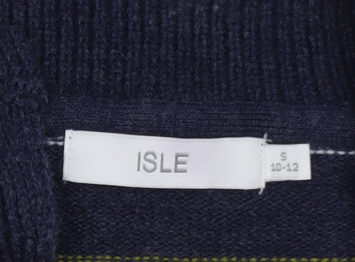 Isle Women Blue Green Striped Collared Pullover Jumper Size S 10-12
