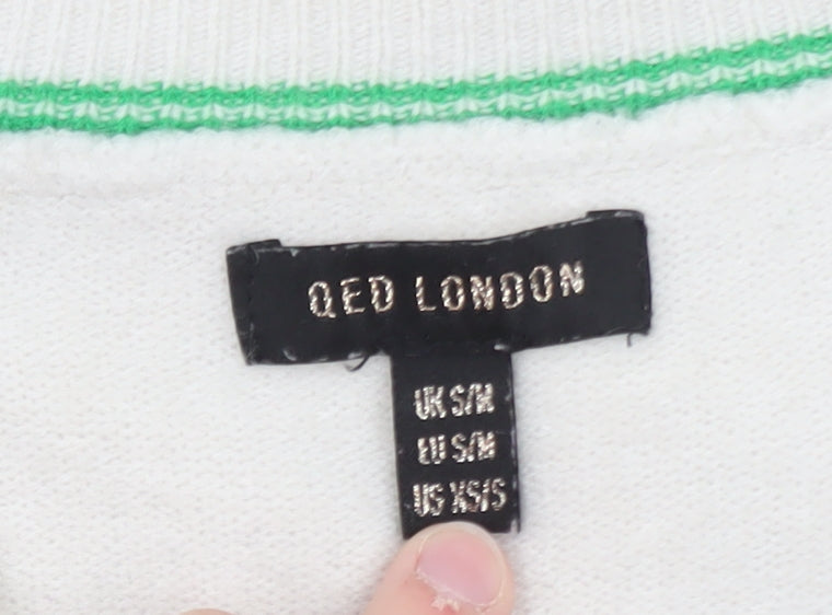 QED London Women's White V-Neck Heart Pullover Jumper Size S