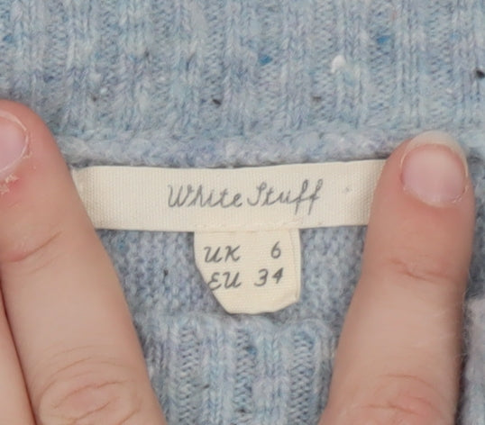 White Stuff Women’s Blue Wool Blend Jumper UK 6 Crew Neck Knit