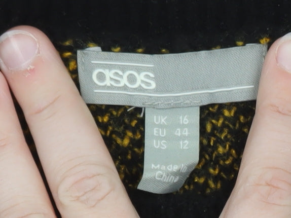 ASOS Women’s Yellow Black Geometric Chunky Knit Jumper Size 16