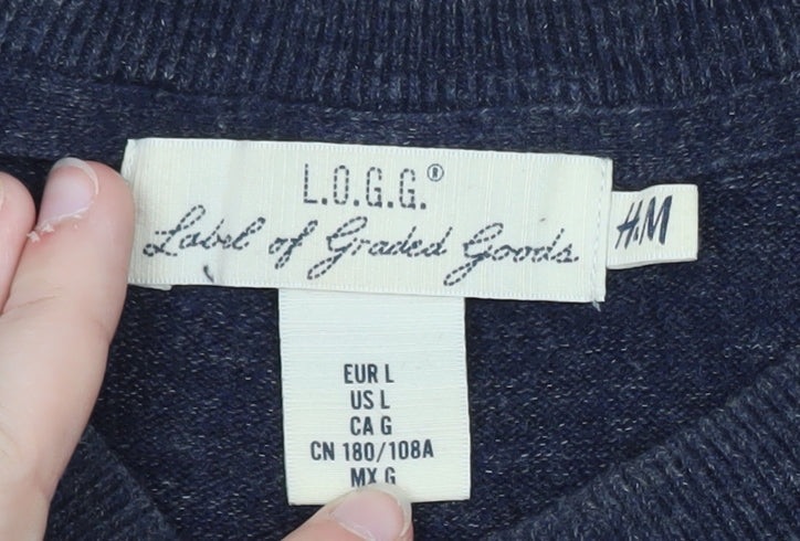 H&M L.O.G.G. Women Blue Cotton Crew Neck Pullover Jumper Size 14