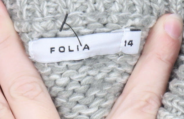 Folia Women Grey Long Sleeve Knit Cardigan Size 14 Collared Button Front