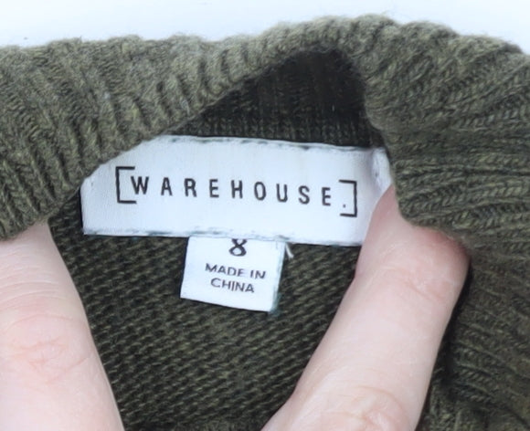 Warehouse Women's Green Mock Neck Long Sleeve Knit Jumper Size 8