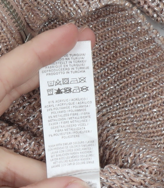 Atmosphere Women's Beige Metallic Full Zip Cardigan Size 6