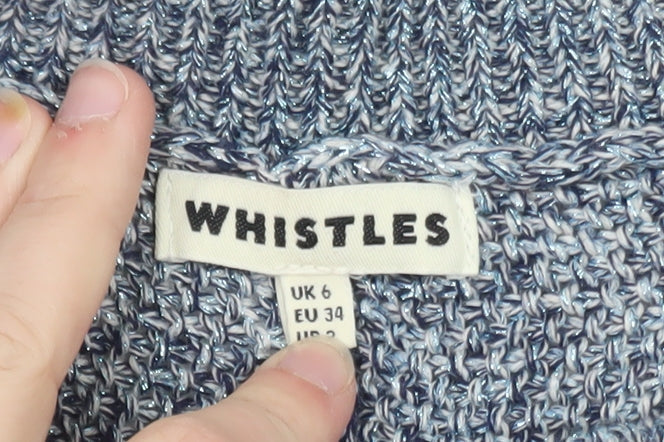 Whistles Blue Chunky-Knit Cotton Blend Crew Neck Jumper XS