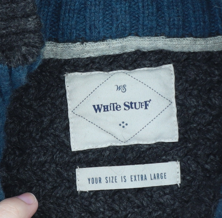 White Stuff Men's Grey XL Chunky Knit 1/2 Zip Wool Jumper