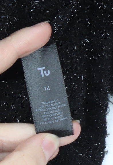 Tu Women's Black Metallic Puff Sleeve Knit Jumper Size 14