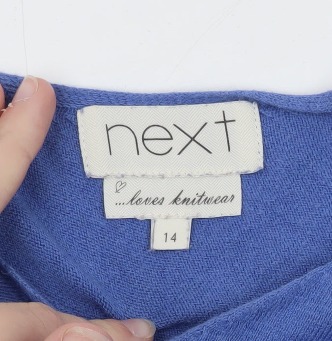 Next Womens Blue V-Neck Short Sleeve Pullover Jumper Size 14