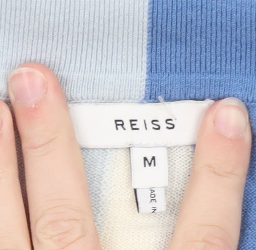 Reiss Men's Blue Colourblock Short Sleeve Knit Polo M