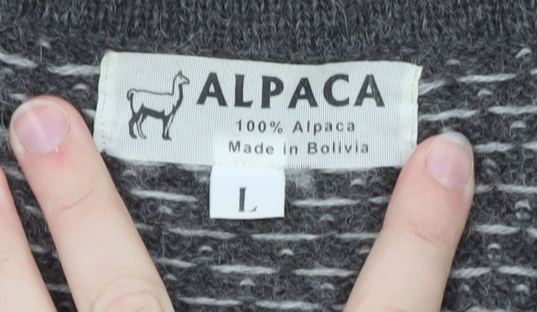 Alpaca Men's Grey Geometric Knit Sleeveless Vest L