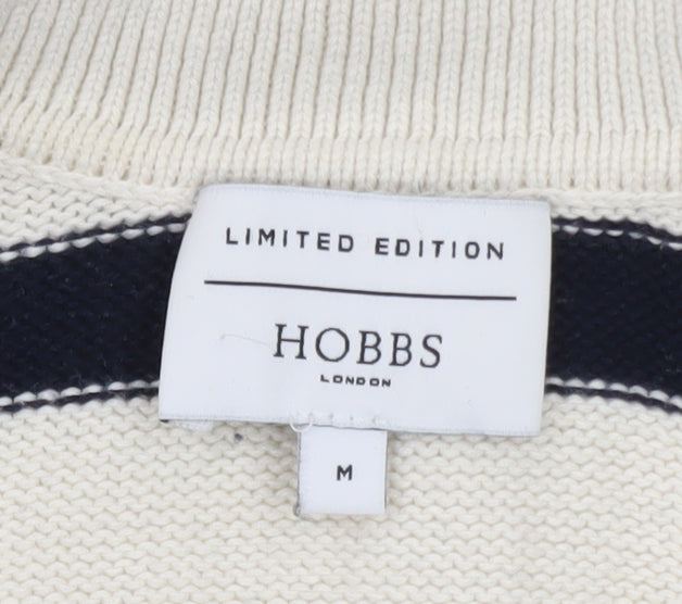 Hobbs Women’s Ivory Navy Striped Collared Knit Jumper Size M