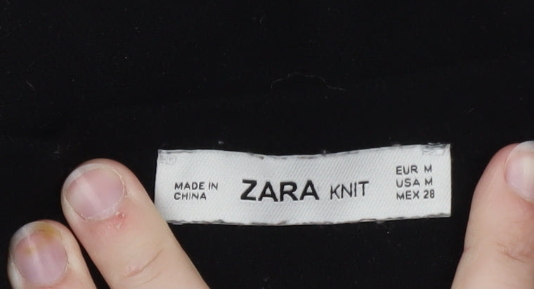 Zara Women Black Size 12 A-Line Knit Skirt with Chain Detail
