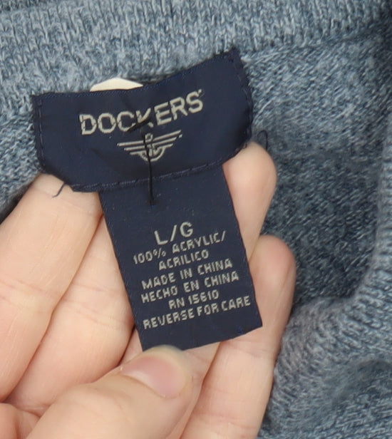 Dockers Mens Blue Collared Henley Jumper Size L Long Sleeve