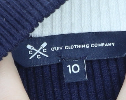 Crew Clothing Blue Striped Henley Mock Neck Jumper Size 10