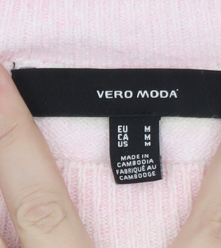 Vero Moda Women's Pink Striped Crew Neck Wool Jumper M