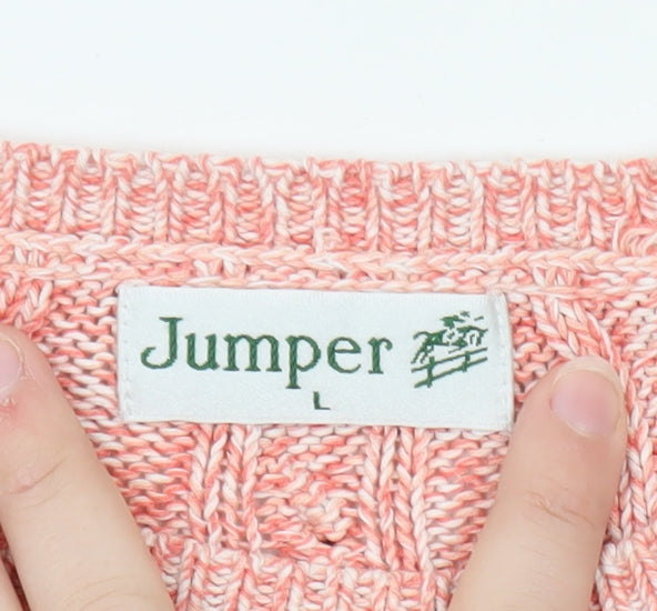 Jumper Women Pink Cable-Knit Crew Neck Cotton Pullover L