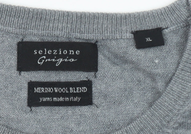 Selezione Grigio Men's Grey XL Merino Wool Crew Neck Pullover Jumper