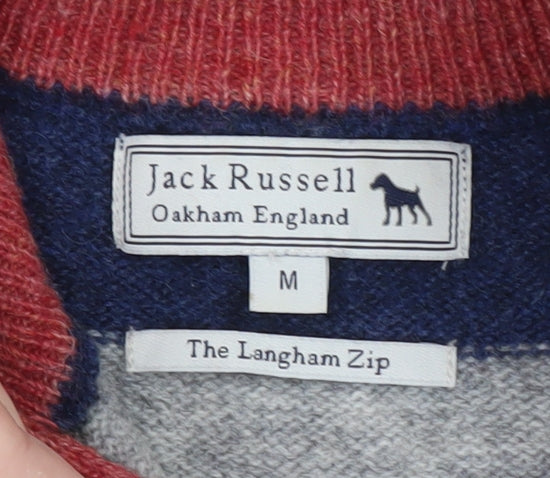 Jack Russell Men’s Blue Grey Striped 1/2 Zip Wool Jumper M