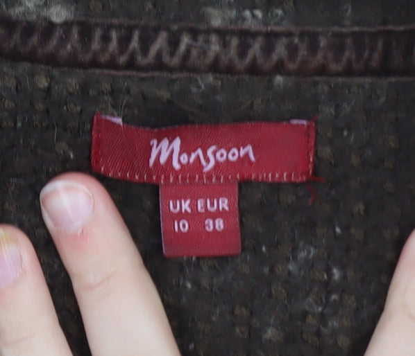 Monsoon Women's Brown Wool Blend Collared Cardigan Size 10