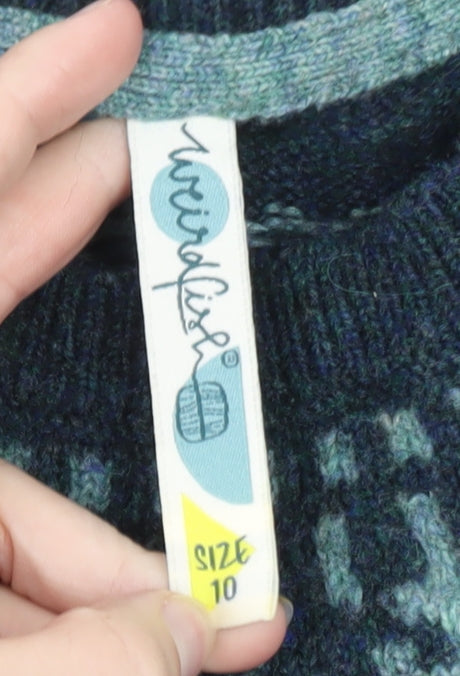 Weird Fish Womens Blue Fair Isle Wool Blend Jumper Size 10
