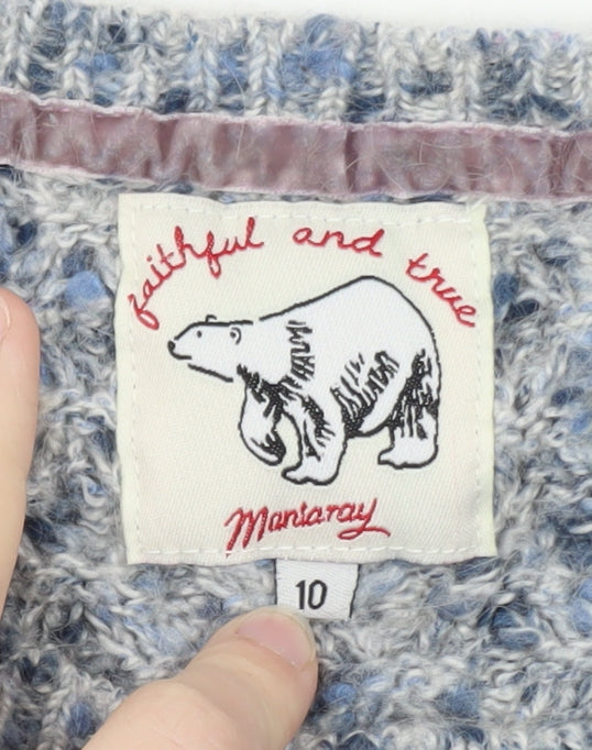 Mantaray Women Blue Cable-Knit Jumper Size 10 Cosy Winter Style