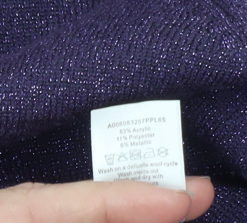 Bonmarché Womens Purple Beaded V-Neck Cardigan Size M Acrylic Knit