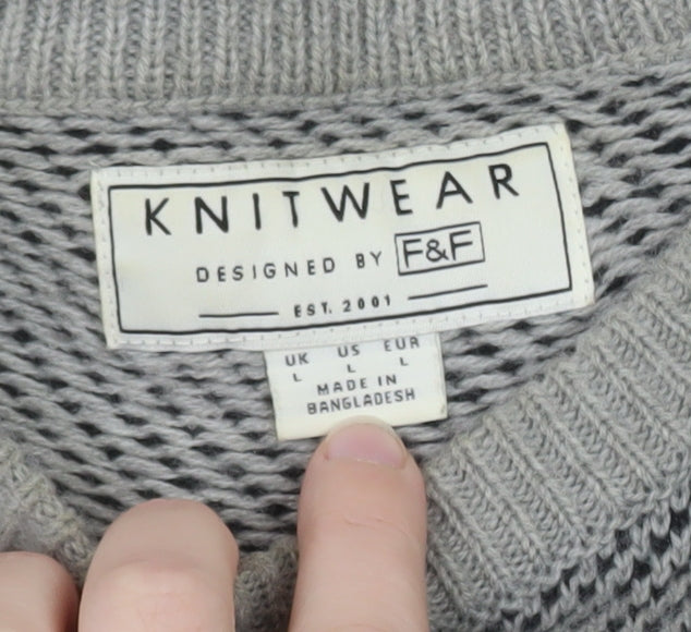 F&F Men’s Grey Cotton Blend Crew Neck Pullover Jumper Size L
