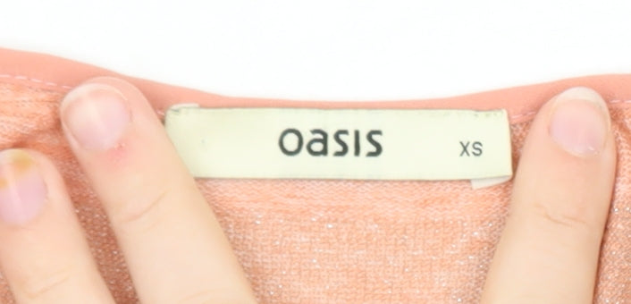 Oasis Women’s Pink Striped Glitter Knit Pullover Jumper XS
