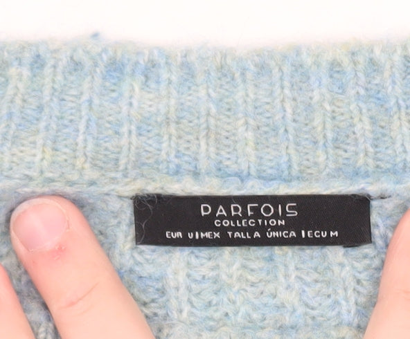 Parfois Women Blue Wool Blend Chunky Knit Crew Neck Jumper One Size