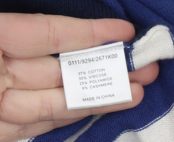 NW3 Women Blue Striped Button Cardigan Size 8 Cotton Blend