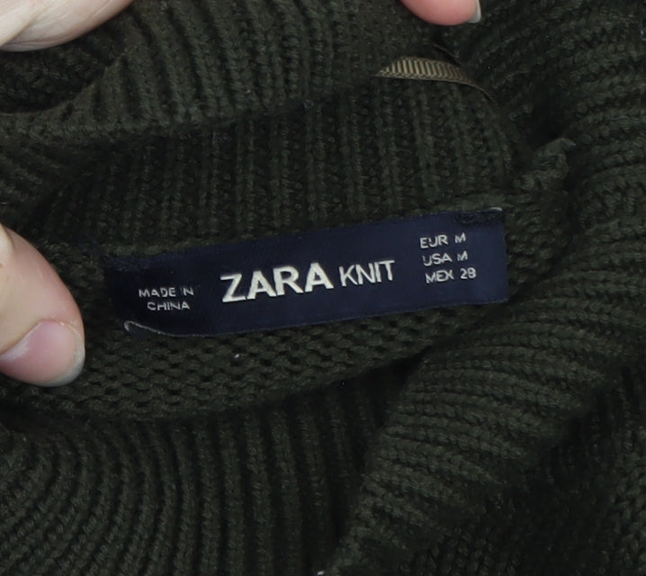 Zara Women Black Roll Neck Cotton Pullover Jumper Size 12