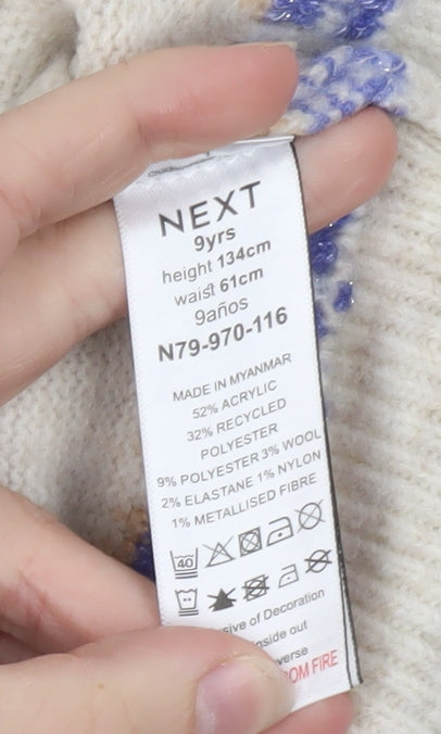 Next Teens Beige Fair Isle Mock Neck Wool Blend Jumper 9yrs