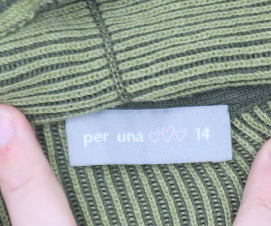 Marks & Spencer Per Una Women Green Striped Long Cardigan Size 14
