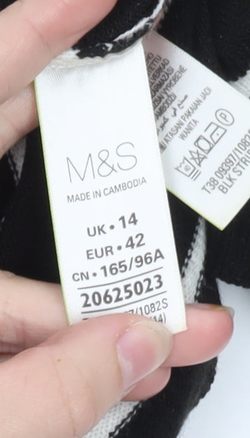 Marks & Spencer Women’s Black Striped Mock Neck Jumper Size 14
