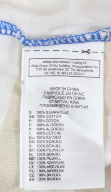 Adidas Womens Beige Striped V-Neck Cotton T-Shirt Size 10