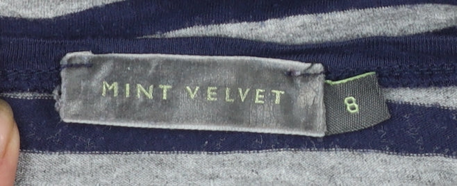 Mint Velvet Women’s Blue Grey Striped Long Sleeve Stretch Jersey Top Size 8