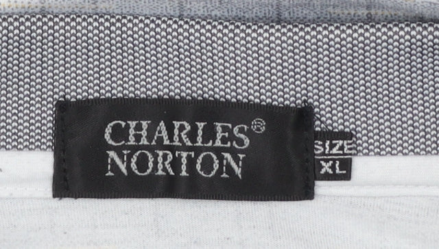 Charles Norton Men's Grey Geometric Polo Shirt XL Short Sleeve