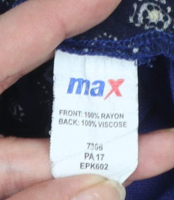 Max Women's Blue Geometric Short Sleeve Rayon Viscose Blouse 3XL Plus