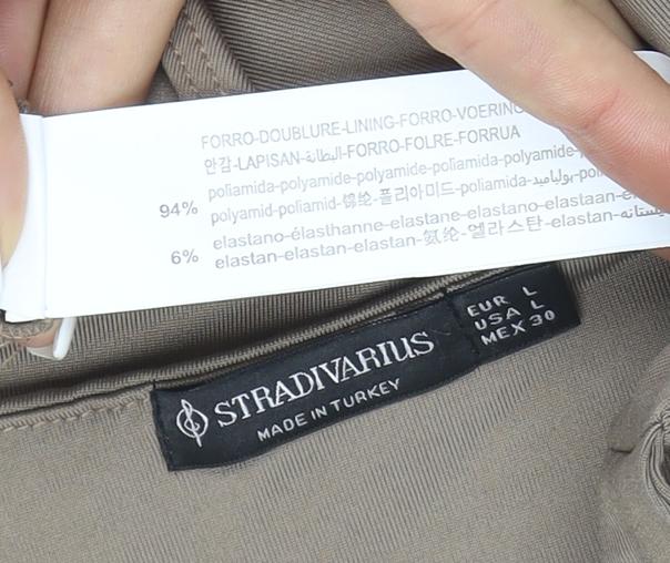 Stradivarius Womens Beige Sleeveless Bodysuit L Round Neck Stretch