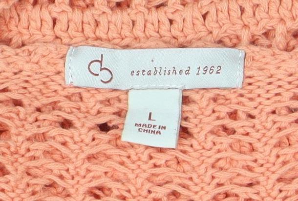 CP Womens Orange Crochet Cotton 3/4 Sleeve Pullover Jumper Size L