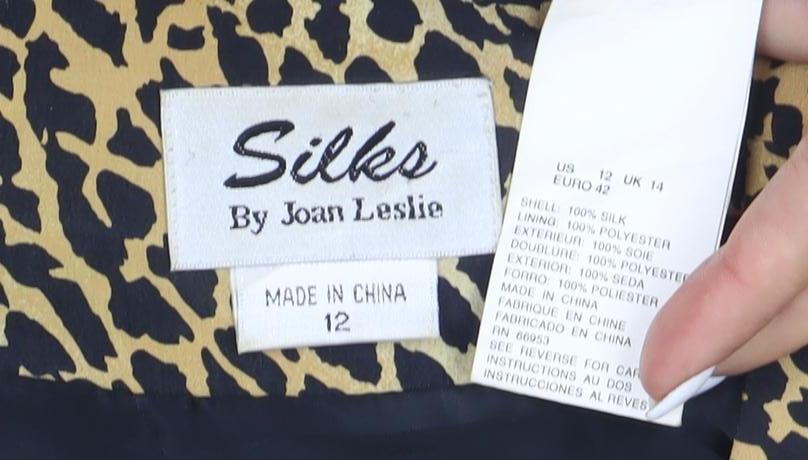 Silks by Joan Leslie Women's Brown Leopard Print Silk Jacket Size 12